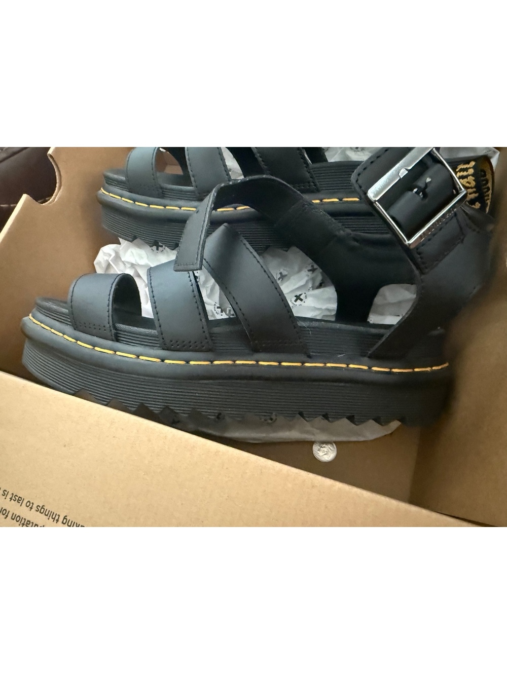 Dr. Martens Blaire Black Hydro Leather Platform Sandals, US Size 8